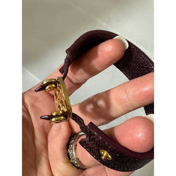 Tory Burch Purple Snakeskin with gold Logo Statement Cuff Bracelet - Picture 10 of 12